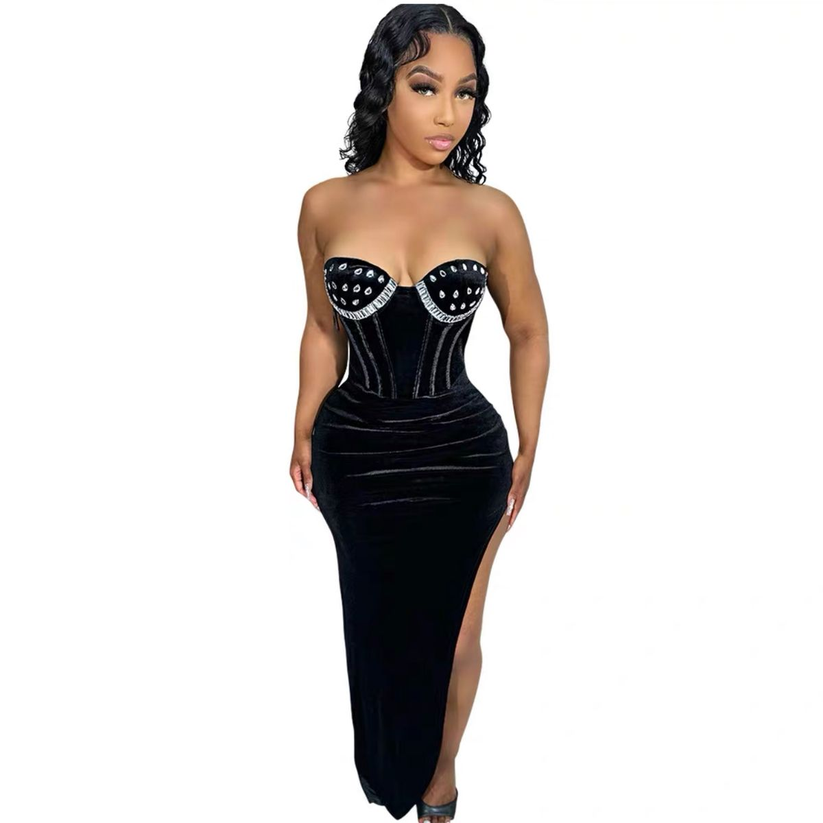 Elegant Solid Velvet Evening Dress