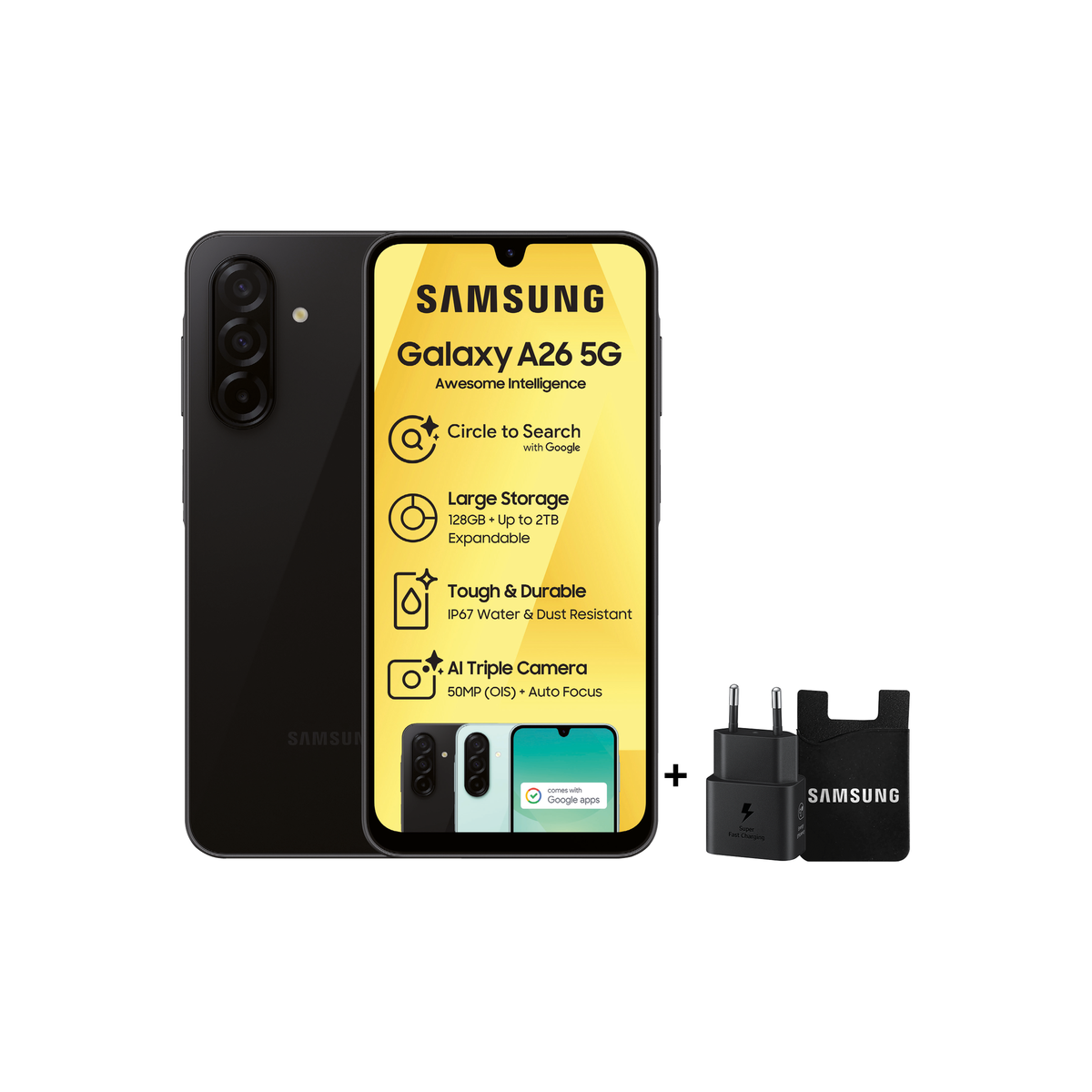 Samsung Galaxy A26 5G 128GB Dual Sim - Black + 25W Adaptor & Card Holder