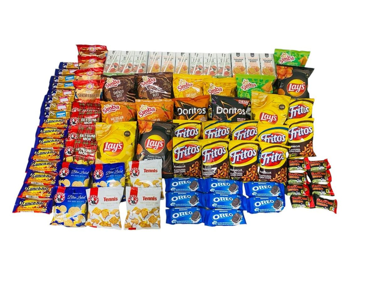 Mega Snack Hamper Bundle 94 Items Chips, Chocolates, Biscuits and Juices