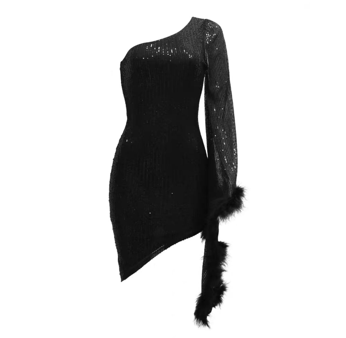 Diagonal Collar Irregular Sequin Wrapped Hip Dress