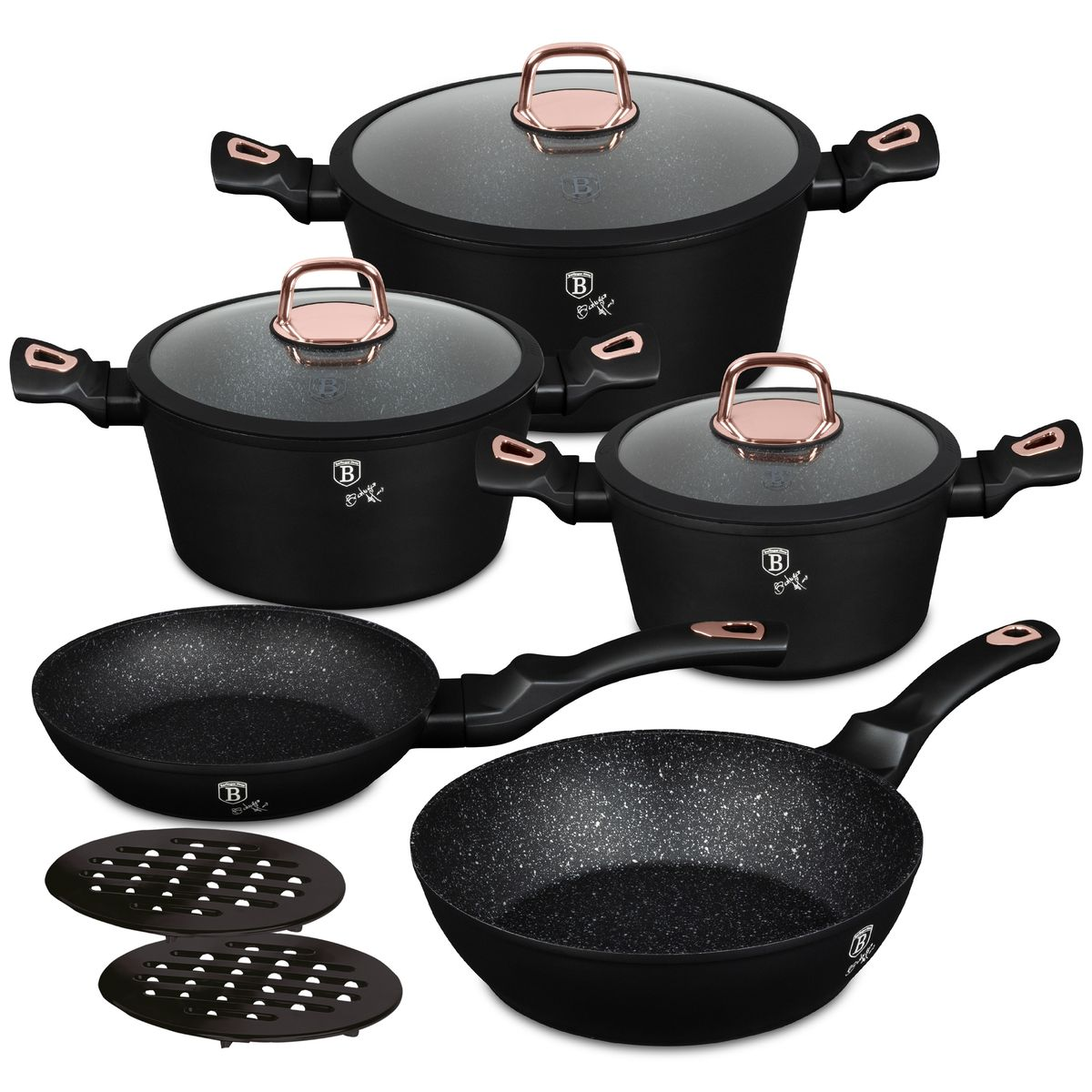 Berlinger Haus 10 Piece Marble Coating Cookware Set - Black Rose