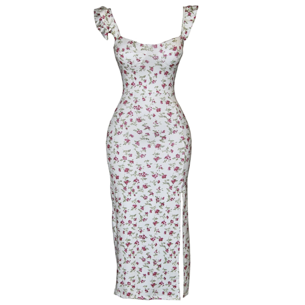 Missy Missi Ditsy Floral Print Midi Dress With Slit Detail